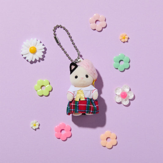 School Girl Tuxedo Cat Baby Key Chain